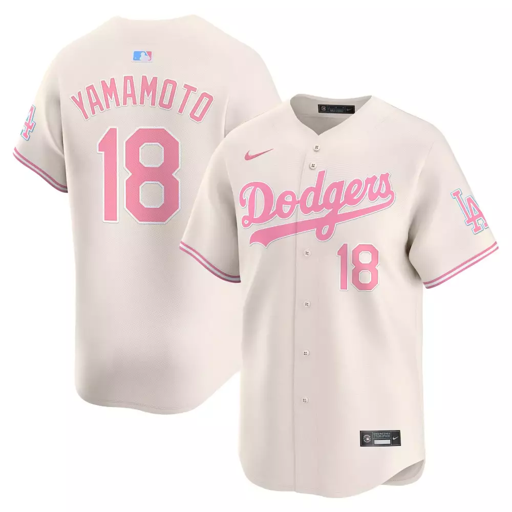 Yamamoto Bubblegum 18 Dodgers Jersey Cream Men Pink Light Blue Unisex Vapor Premier