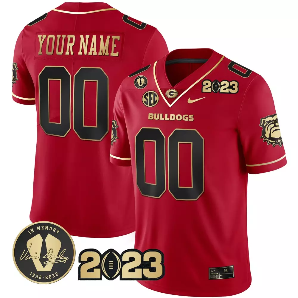 Custom Georgia Bulldogs Jersey Red Vince Dooley 2023 Championship Memorial Men Black