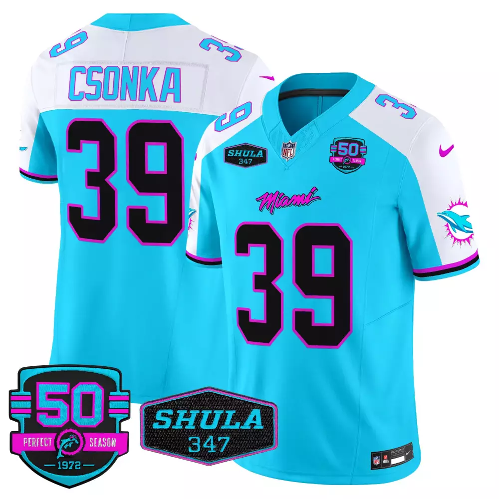 Larry Csonka 39 Miami Dolphins Jersey Aqua Perfect Season 50 1972 Shula 347 Men Authentic