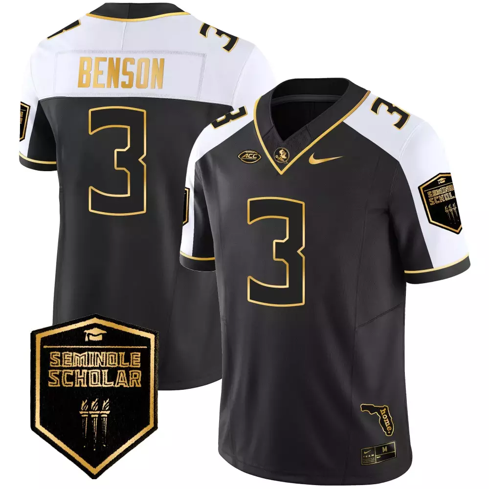 Trey Benson 3 Jersey Black Florida State Seminoles Seminole Scholar Outline Men Gold