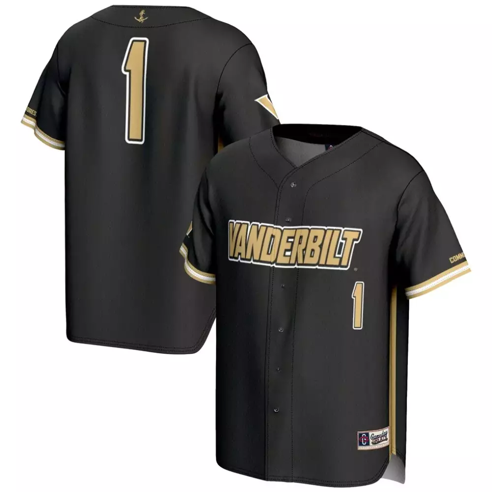 Custom Vanderbilt 1 Jersey Black G-iii Sports Gold White Gameday