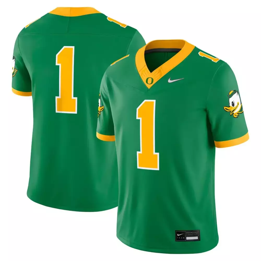 Custom Oregon Ducks 1 Jersey Green Men Yellow Alternate Game
