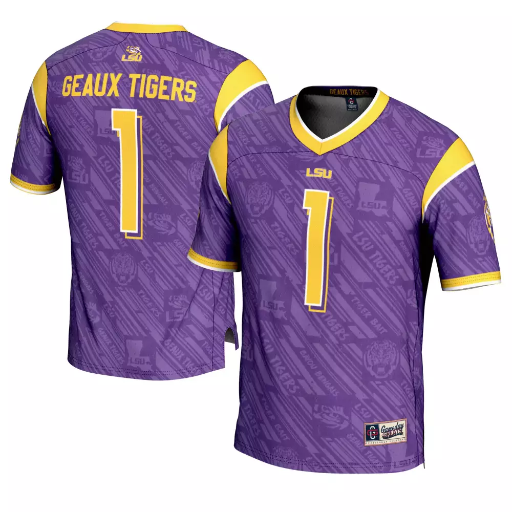 Geaux Tigers 1 Lsu Jersey Purple Gameday Traditions Custom Design Yellow All Stitched