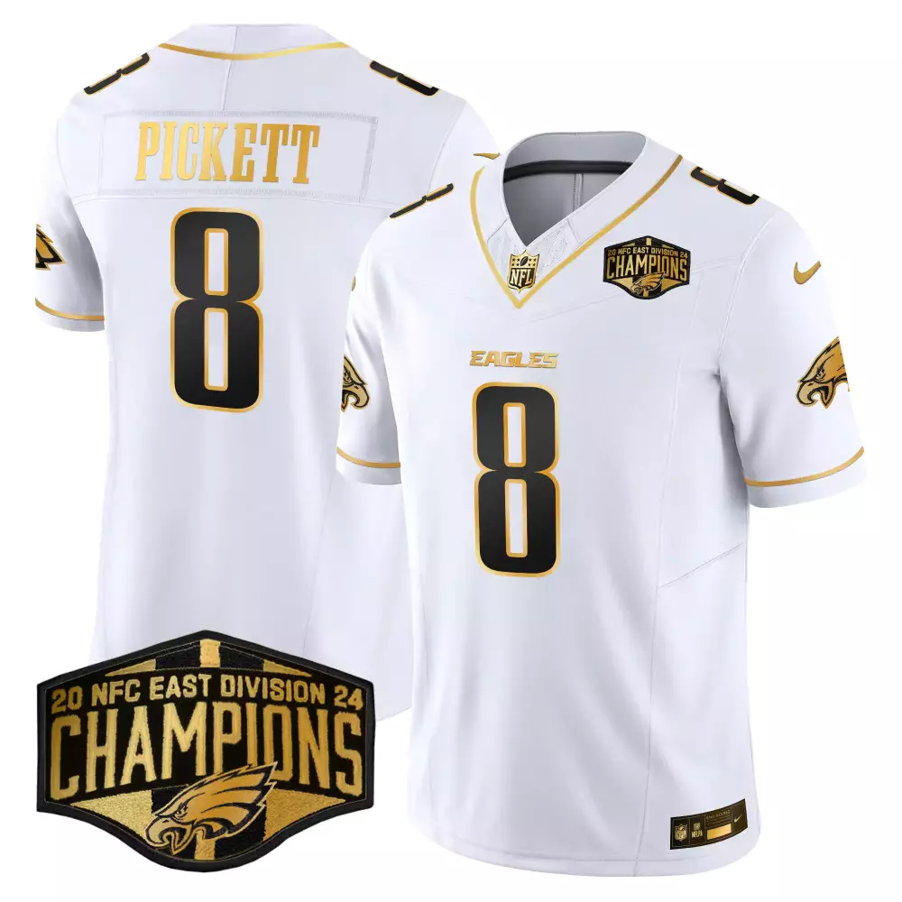 Kenny Pickett 8 Eagles Jersey White 2023 NFC East Division Champions Men Game Black