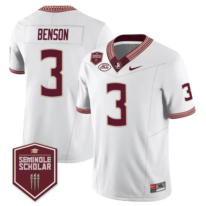 Trey Benson 3 Jersey White Seminole Scholar Florida State Seminoles Championship