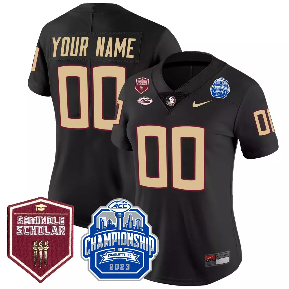 Custom Florida State Seminoles Jersey Black ACC Championship Charlotte, Nc 2023 Seminole Scholar