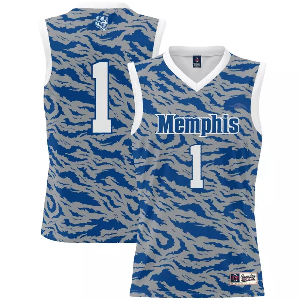 Custom Memphis 1 Jersey Blue Sleeveless Design Grey White Gameday