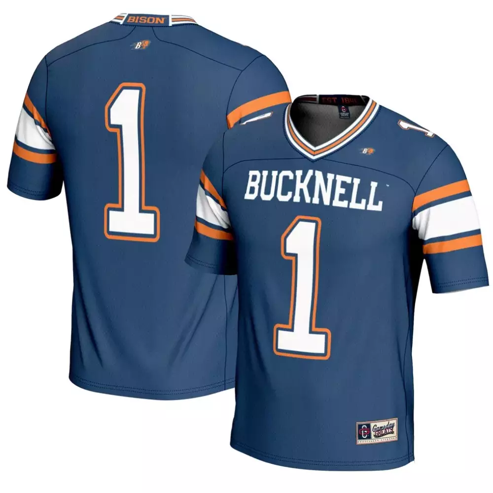 Custom Bucknell Bison 1 Jersey Navy Blue Men Orange White Gameday