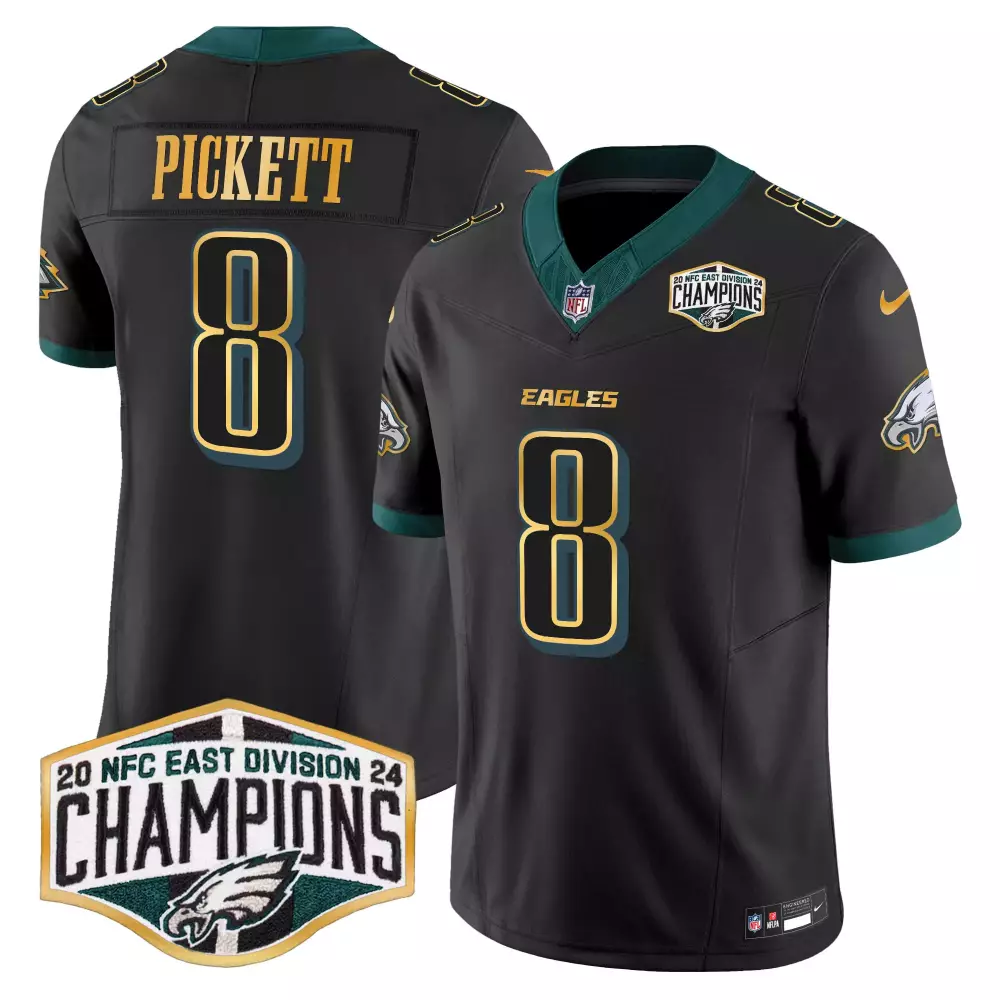 Kenny Pickett 8 Eagles Jersey Black 2020 NFC East Division Champions Men Green Gold