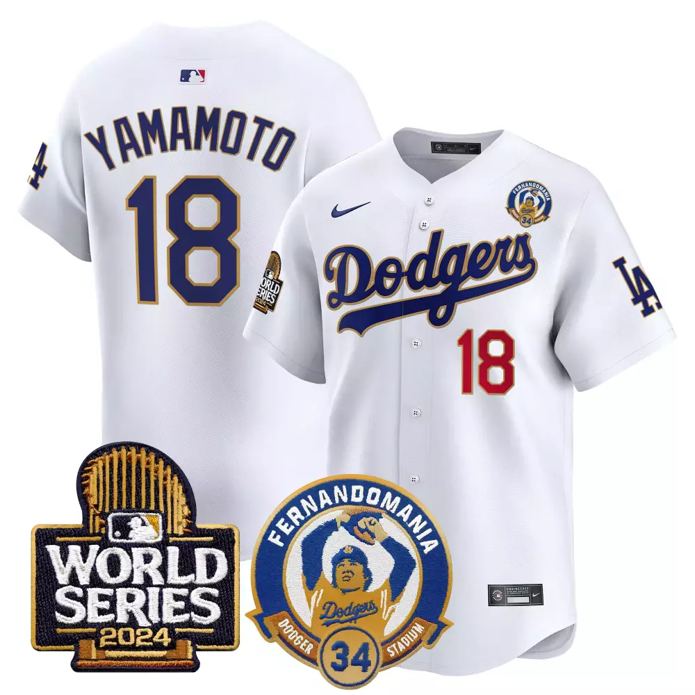 Yamamoto Fernando 18 Dodgers Jersey White Mania World Series 2024 34 Men Blue Red