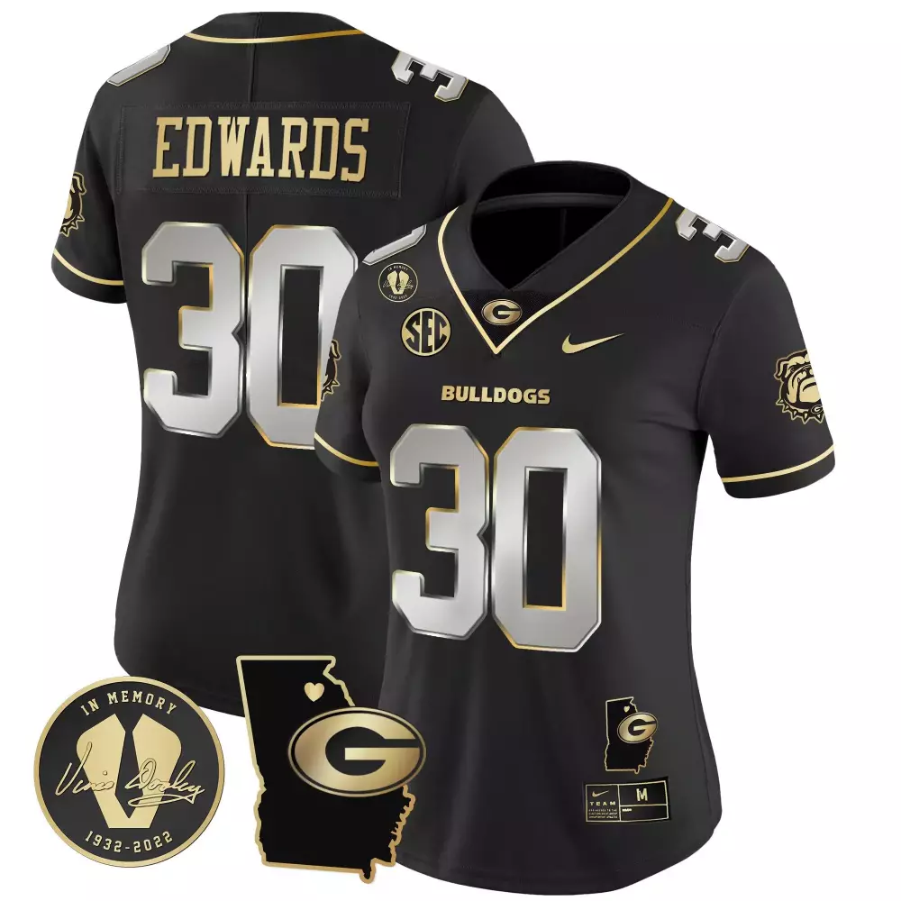 Daijun Edwards 30 Jersey Black Vince Dooley 1932-2022 Georgia Bulldogs Memorial Women