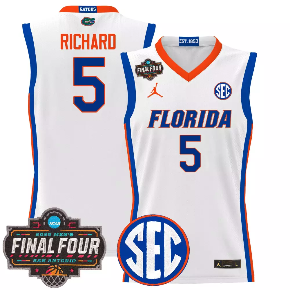 Gators Richard 5 Florida Jersey White 2023 Men's Final Four Men Orange Blue Stitched