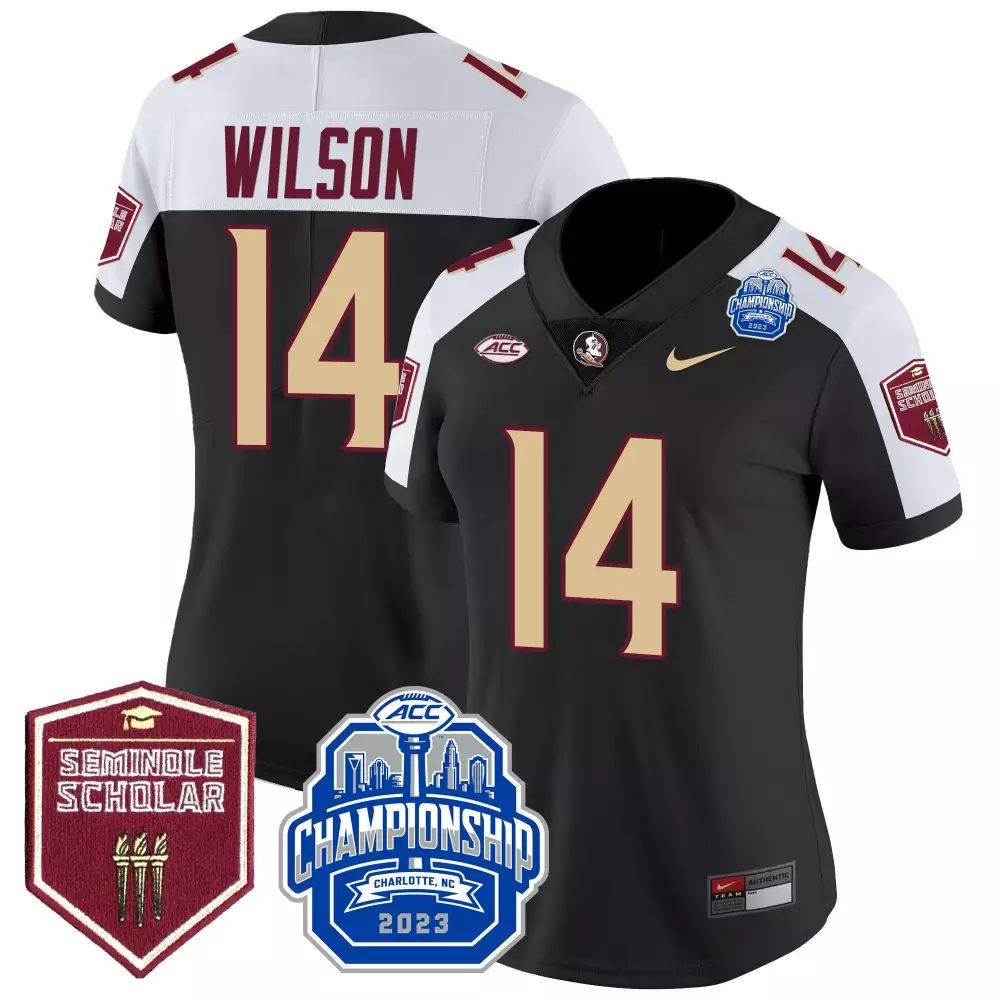 Johnny Wilson 14 Jersey Black Florida State Seminoles Championship Charlotte Nc 2023 Seminole Scholar