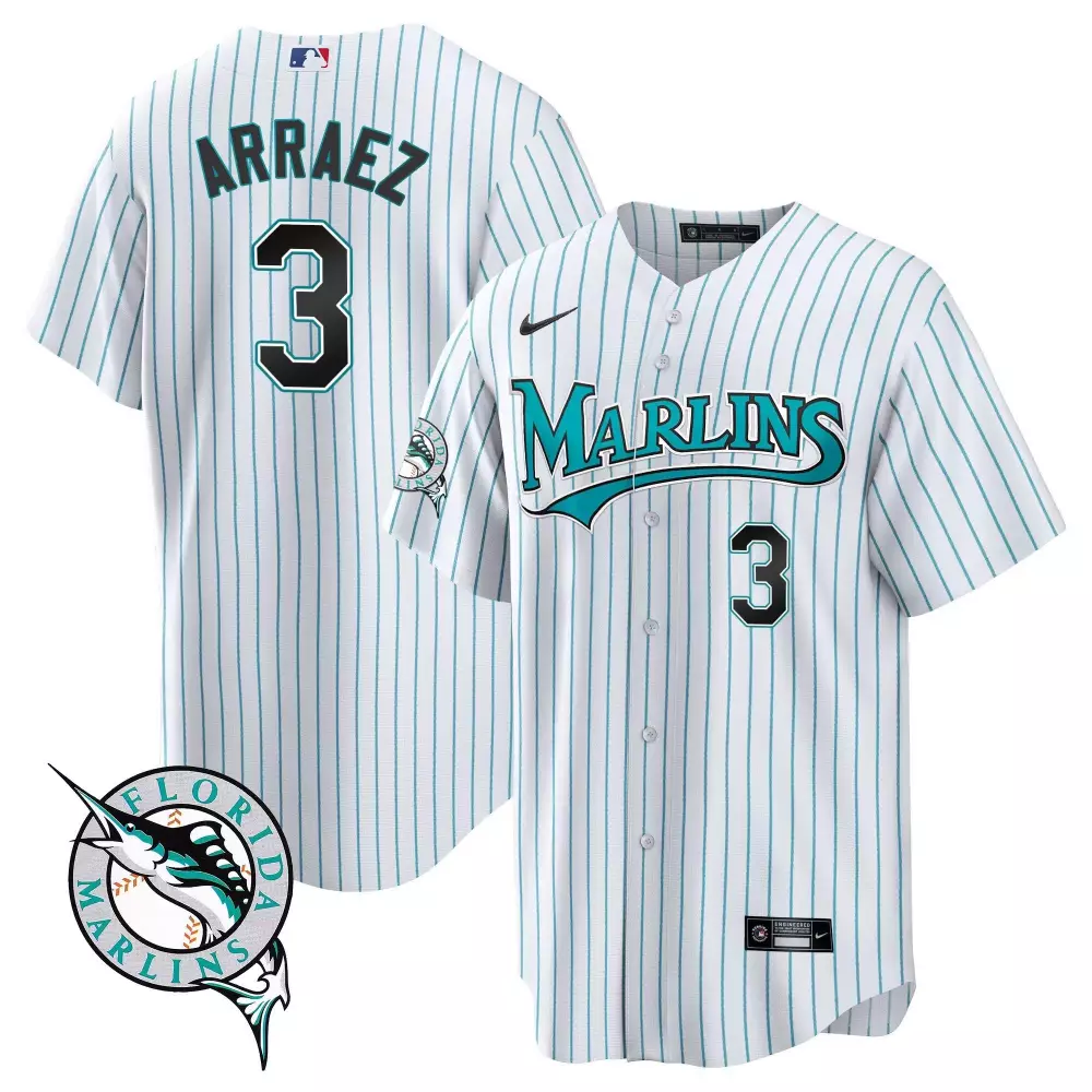 Luis Arraez 3 Florida Marlins Jersey White Men Teal All Stitched Vapor