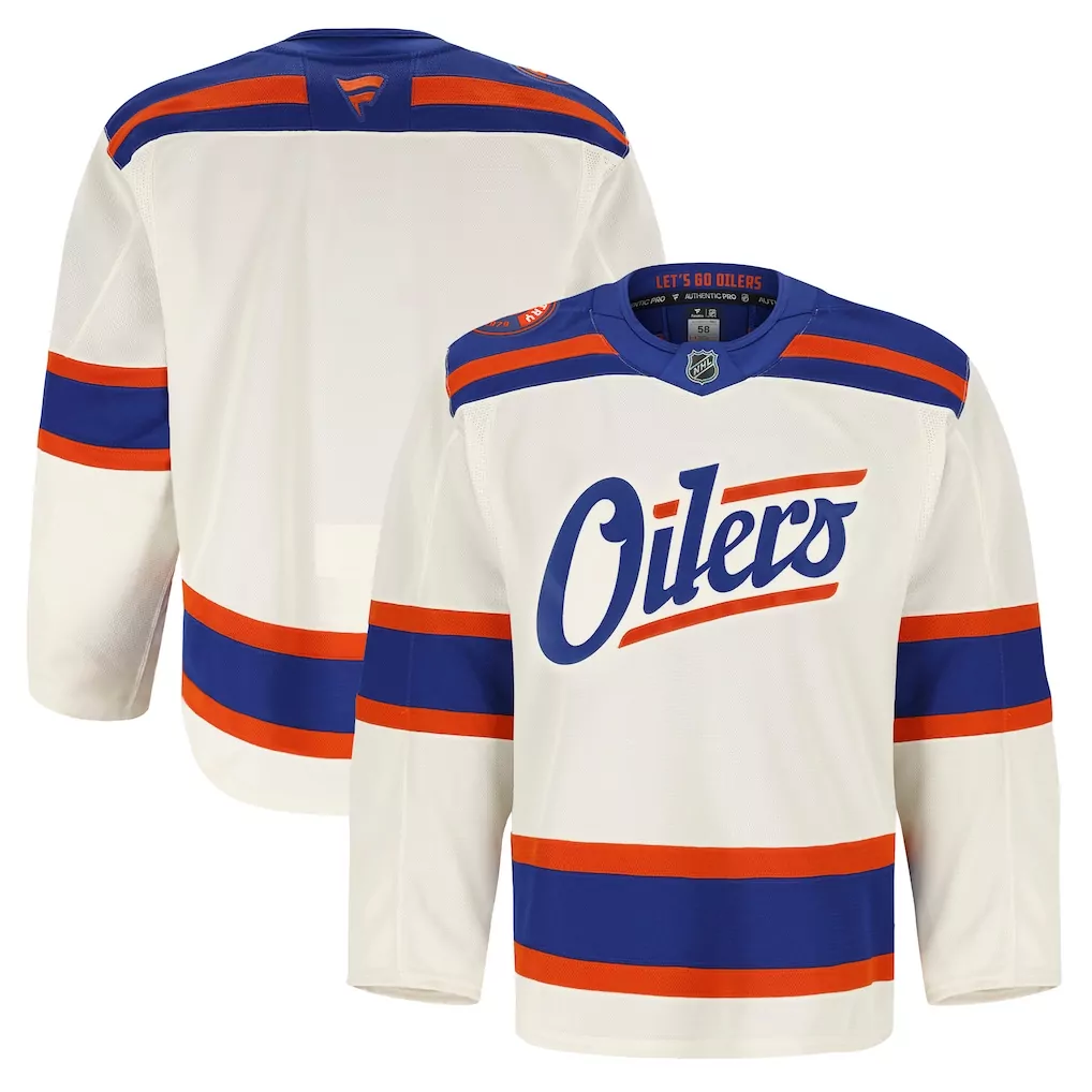 Unavailable 58 Edmonton Oilers Jersey White Men Blue Orange Alternate Authentic Pro