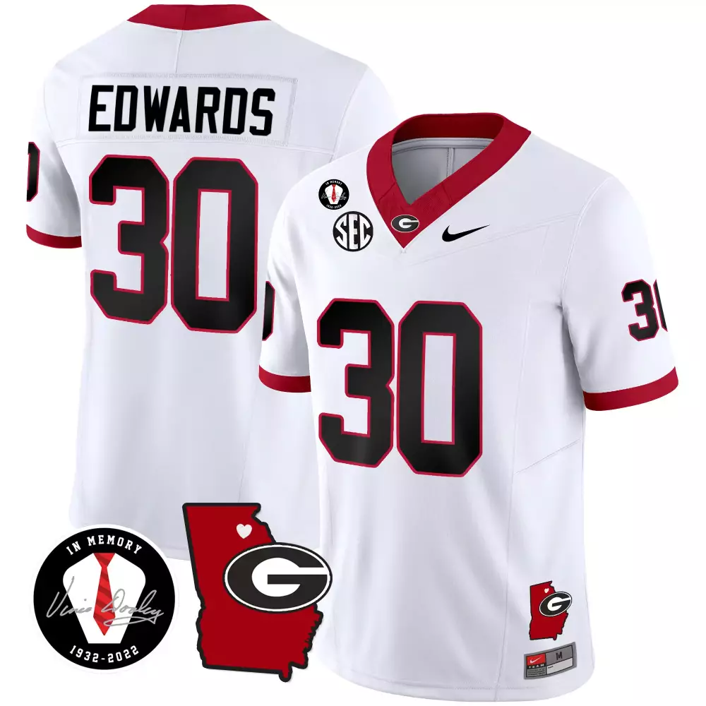Daijun Edwards 30 Jersey White Vince Dooley Memorial Georgia Bulldogs Memory 1932-2022 2022