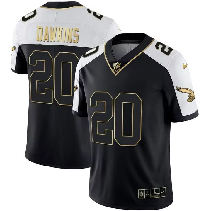 Brian Dawkins 20 Jersey Black Philadelphia Eagles Men Player Alternate White Gold