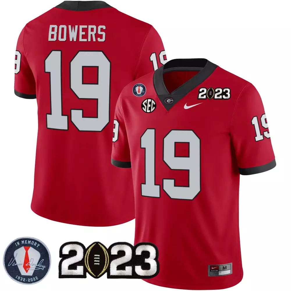 Brock Bowers 19 Georgia Bulldogs Jersey Red 2023 National Championship Men Black