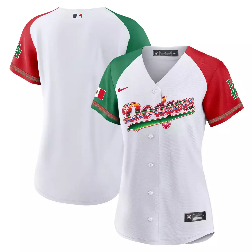 Los Angeles Dodgers Jersey White Mexican Flag Women Split Design Red Green Alternate