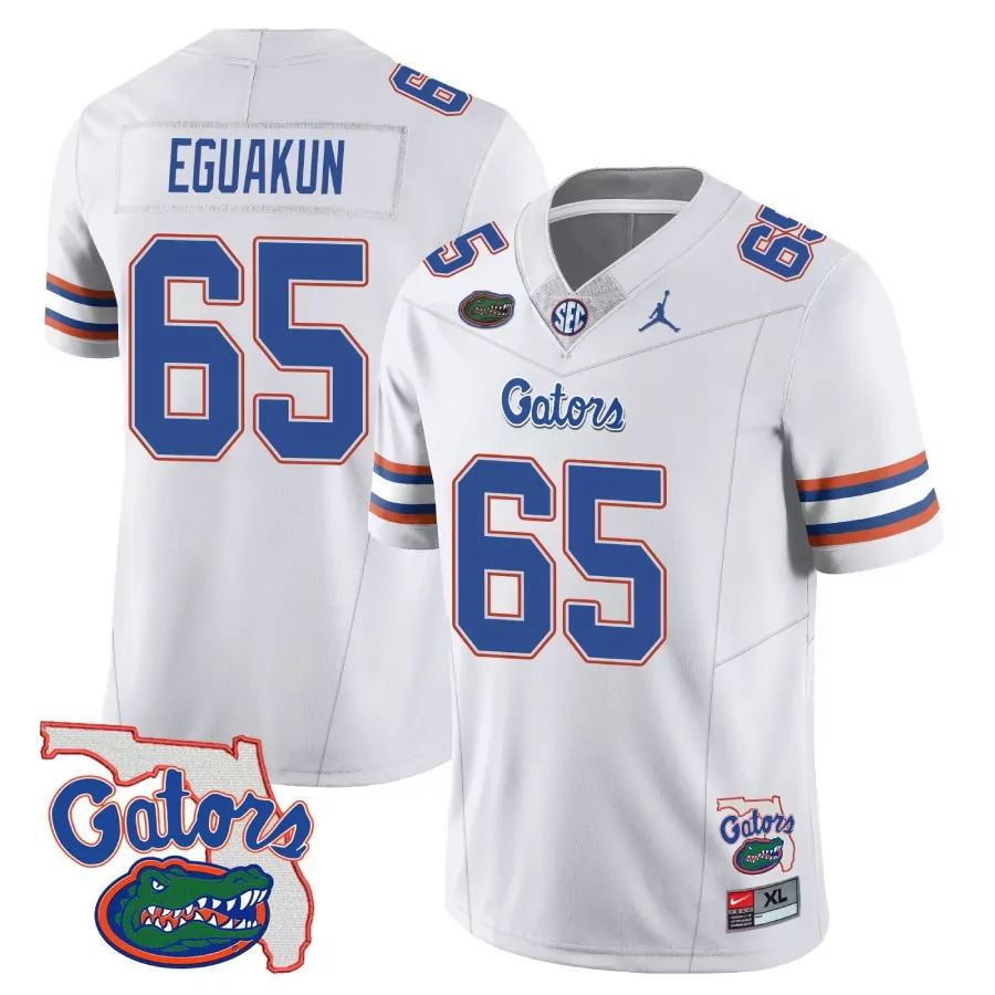 Eguakun Gators 65 Florida Jersey White Men Blue Orange All Stitched Vapor