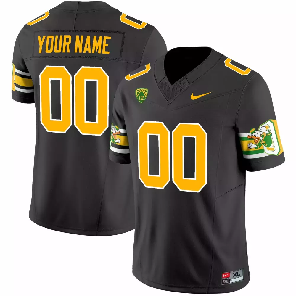 Custom Oregon Ducks Jersey Black Men Yellow Green White Throwback v2 Stitched