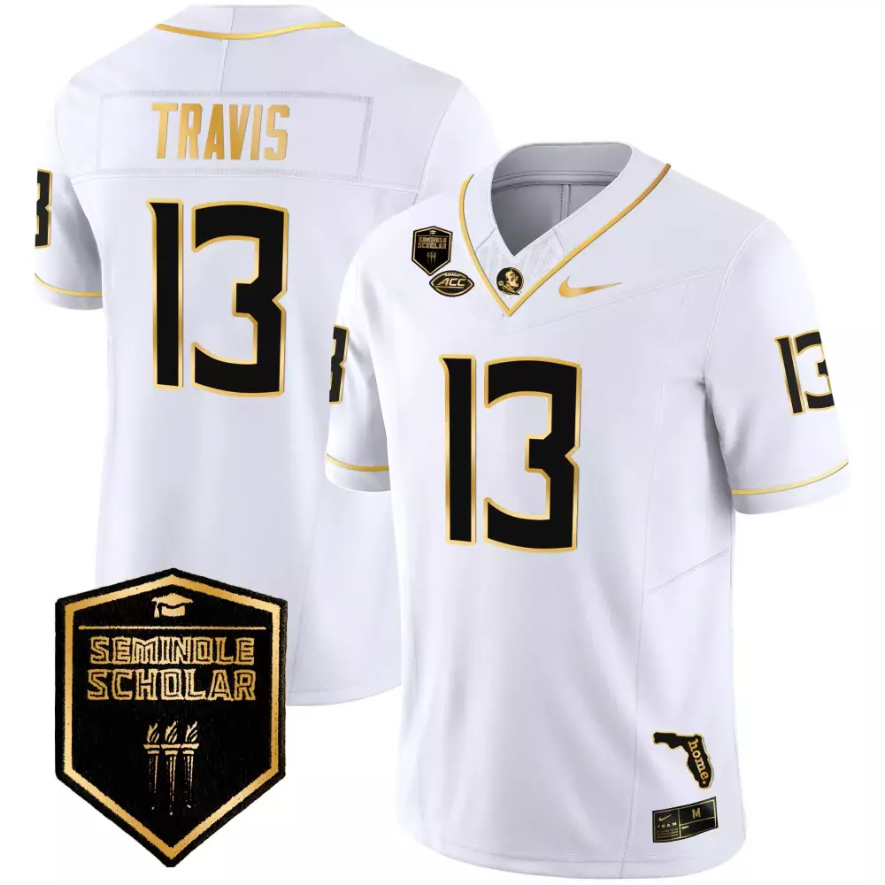 Travis Seminoles 13 Jersey White Florida State Seminole Scholar Men Black Gold Vapor