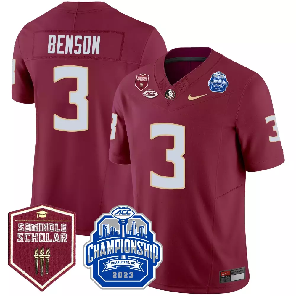 Trey Benson 3 Jersey Maroon ACC Championship Florida State Seminoles Charlotte Nc 2023 Seminole Scholar
