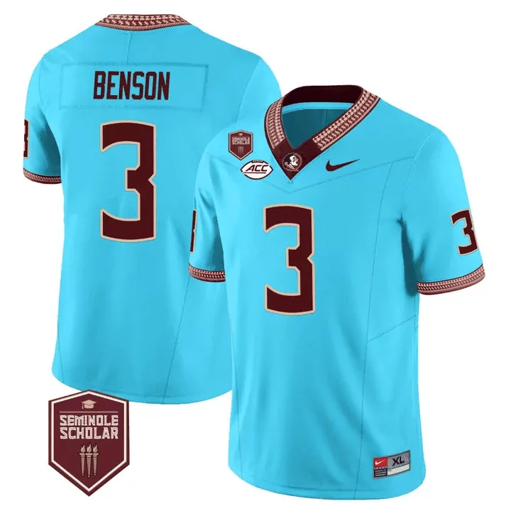 Trey Benson 3 Jersey Light Blue Florida State Seminoles Seminole Scholar Men Alternate
