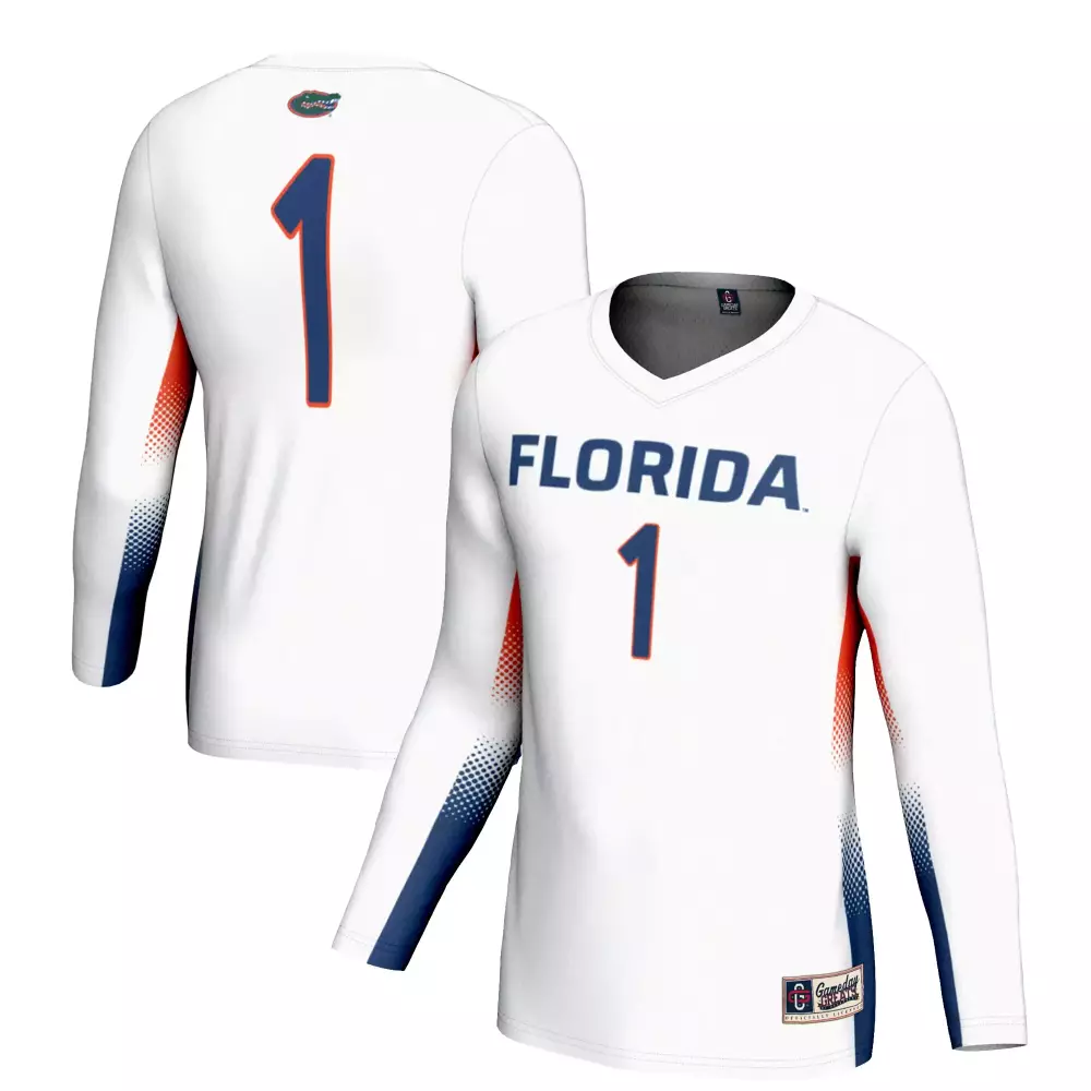 Gators 1 Florida Jersey White Volleyball Split Design Orange Blue Custom All Stitched