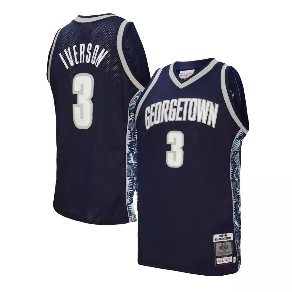 Allen Iverson 3 Georgetown Jersey Navy Mitchell & Ness College Classic Men Split Design