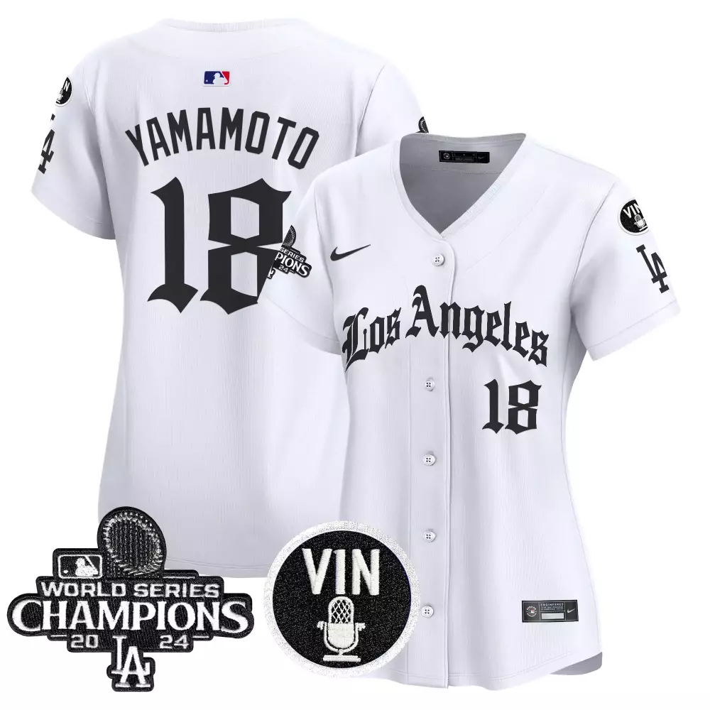 Yamamoto LA 18 Jersey White 2024 World Series Champions Los Angeles Dodgers Vin Women