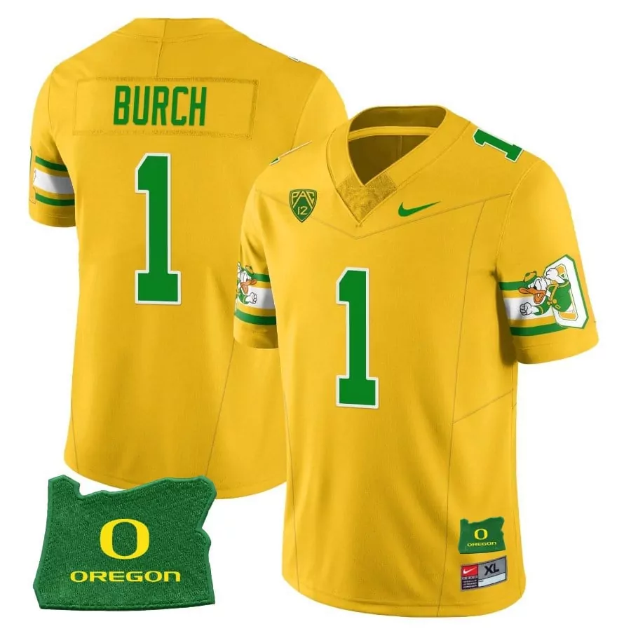 Burch Mighty 1 Oregon Ducks Jersey Yellow Donald Duck Men Green White Throwback Stitched