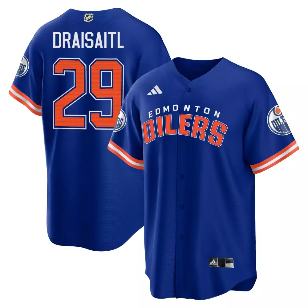 Leon Draisaitl 29 Edmonton Oilers Jersey Royal Blue Adidas Men Orange White All Stitched