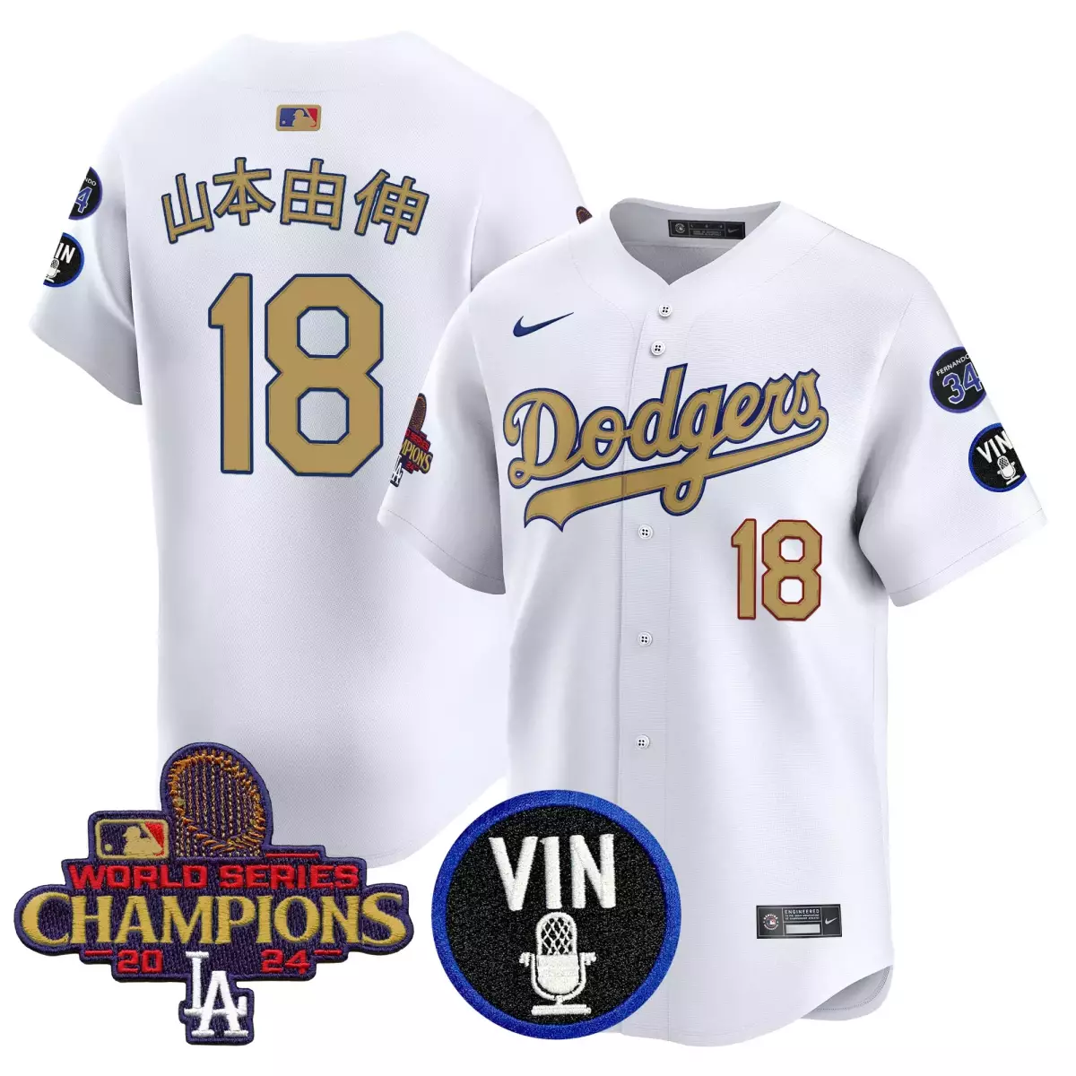 Bryant Vin 18 Dodgers Jersey White World Series Champions Microphone Fernando 34 2024