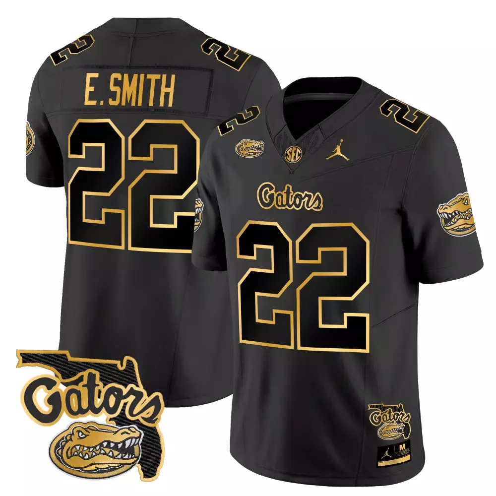 E Smith 22 Gators Jersey Black Men Gold Stitched Limited