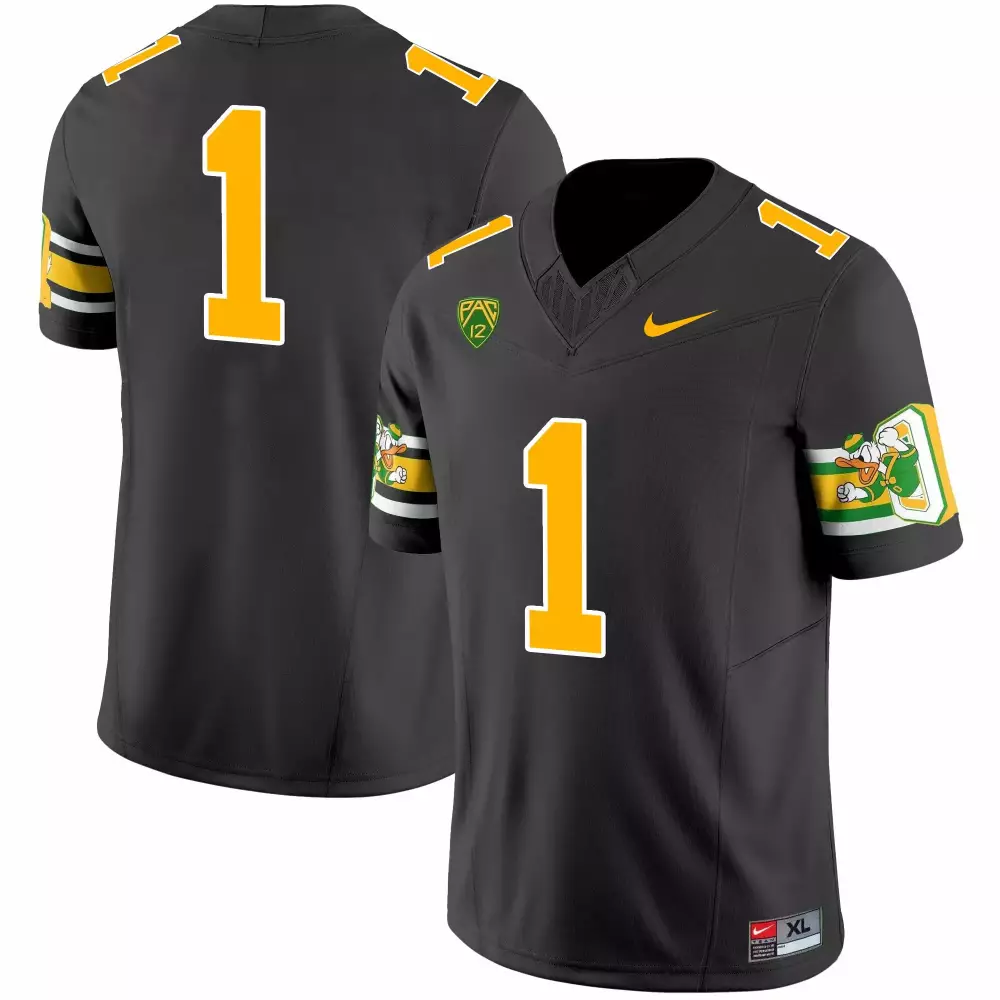 Oregon Ducks 1 Jersey Black Men Yellow Green White Throwback v3 Stitched