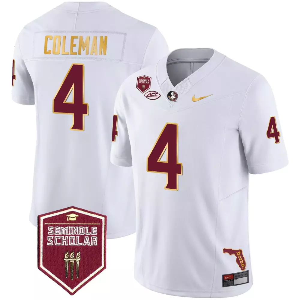 Keon Coleman 4 Jersey White Seminole Scholar Florida State Seminoles Men Maroon Gold