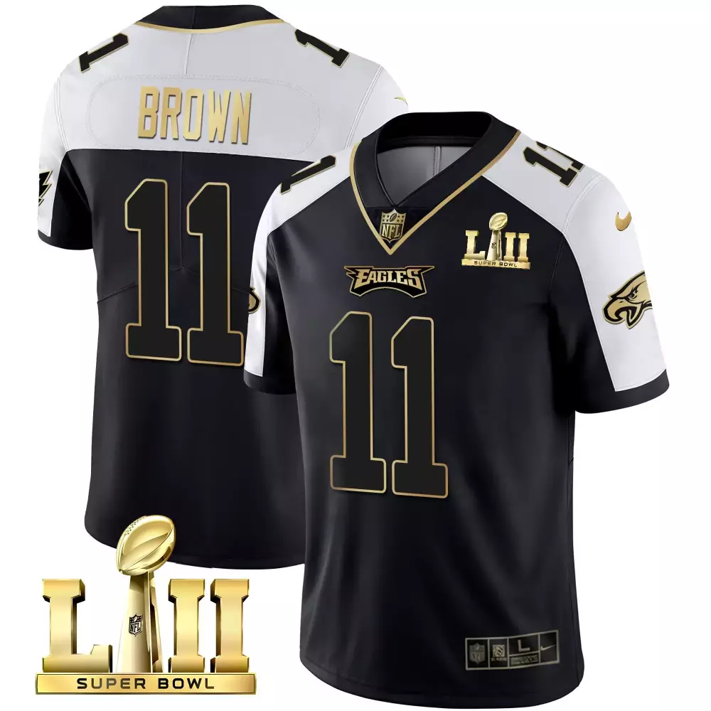 Brown 11 Eagles Jersey Black Super Bowl Lii Men White Gold Stitched