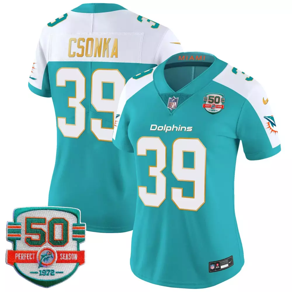 Larry Csonka 39 Miami Dolphins Jersey Teal 50th Perfect Season 1972 Men White Orange