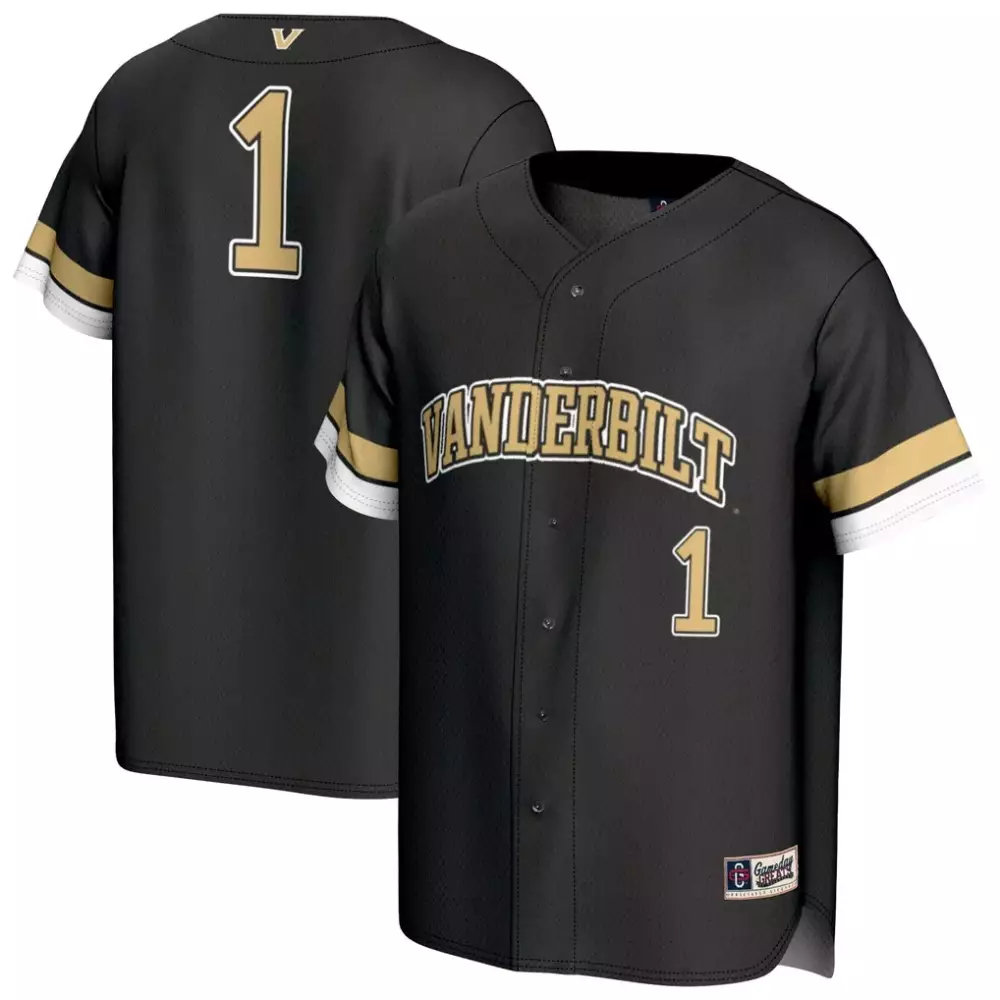 Vanderbilt 1 Jersey Black Gold White Gameday Unisex Fashion