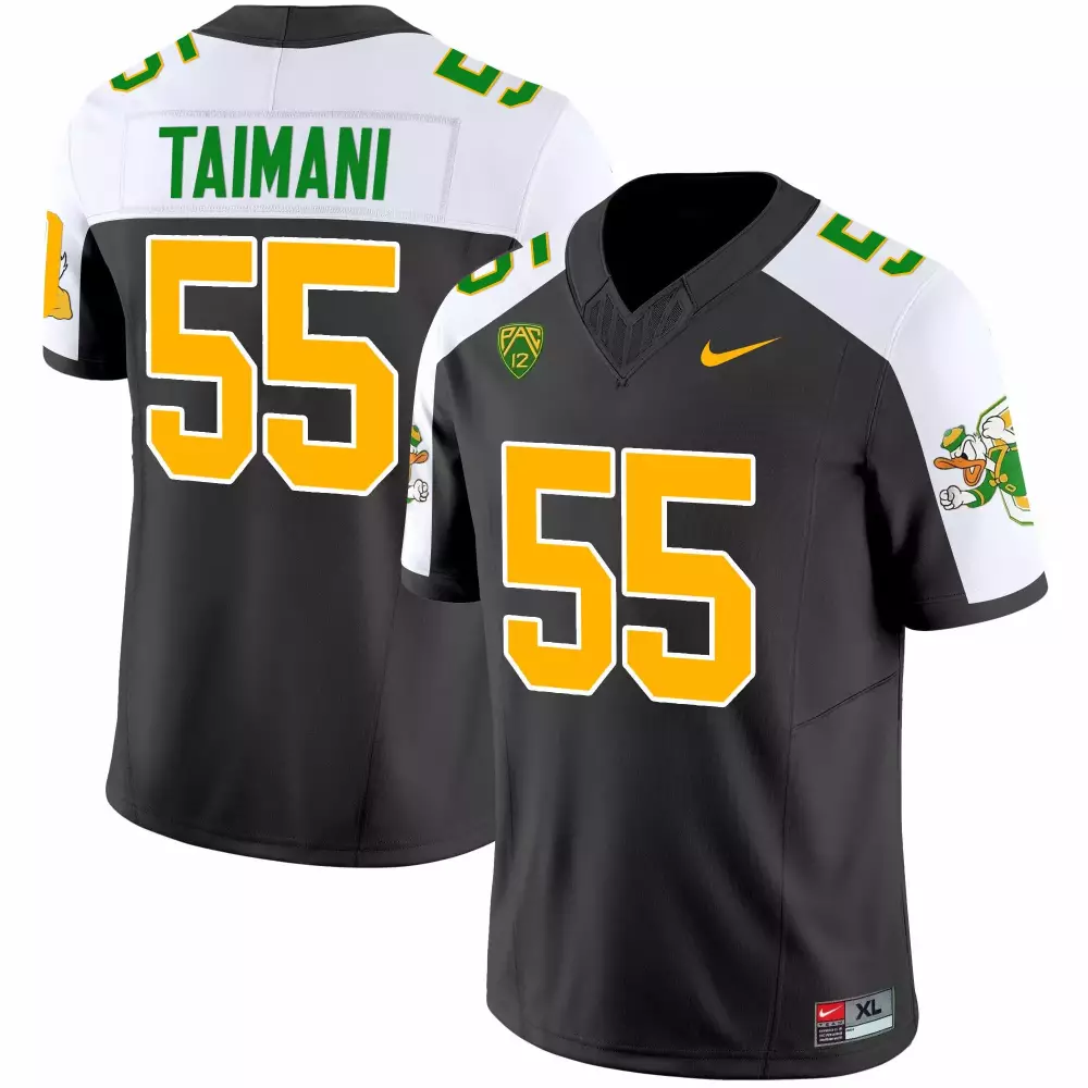 Sam Taimani 55 Oregon Ducks Jersey Black Fighting Men White Yellow Green Alternate