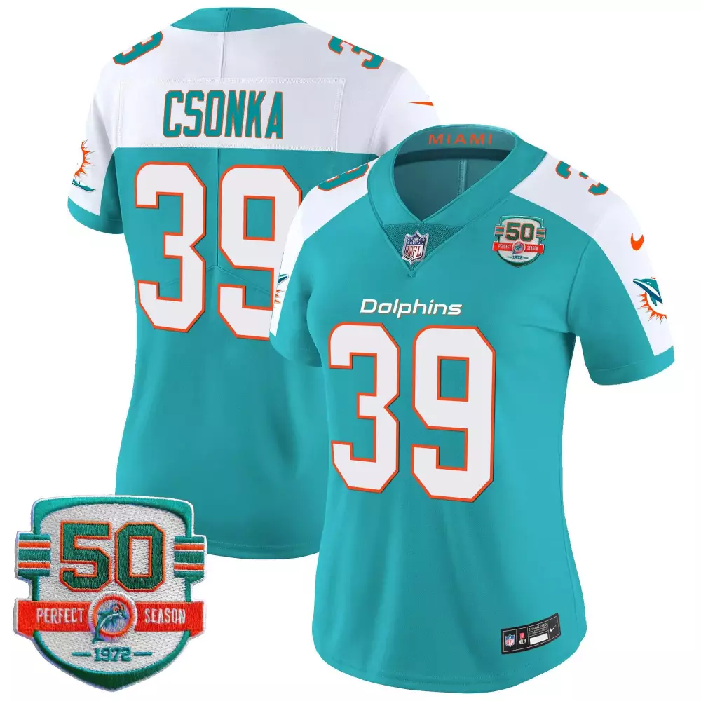 Larry Csonka 39 Dolphins Jersey Teal 50 Perfect Season 1972 Men White Orange Alternate
