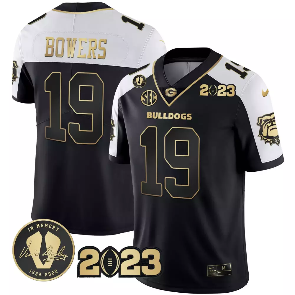 Brock Bowers 19 Georgia Bulldogs Jersey Black In Memory Of Vince Dooley 1932-2022 2023