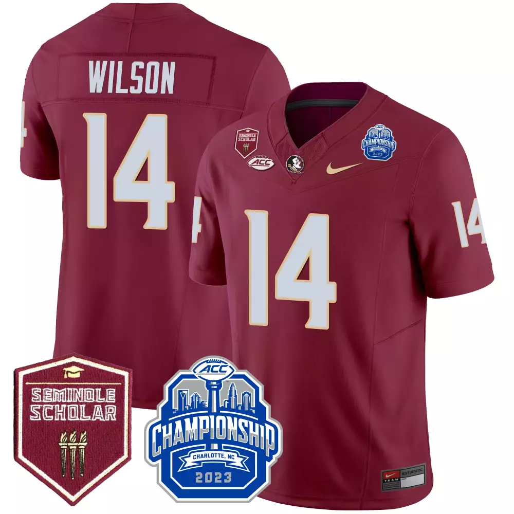 Johnny Wilson 14 Jersey Maroon 2023 Championship Florida State Seminoles Seminole Scholar Charlotte Nc