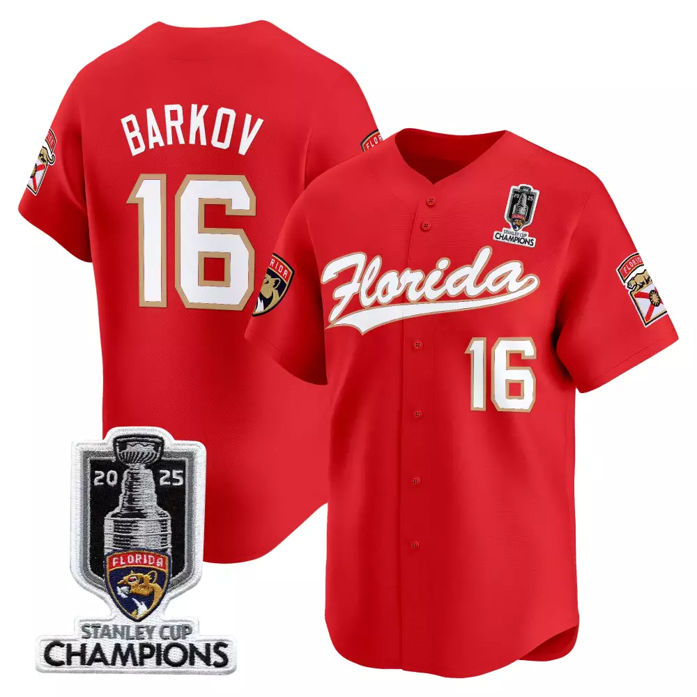 Aleksander Barkov 16 Jersey Red 2025 Stanley Cup Champions Florida Panthers Men White