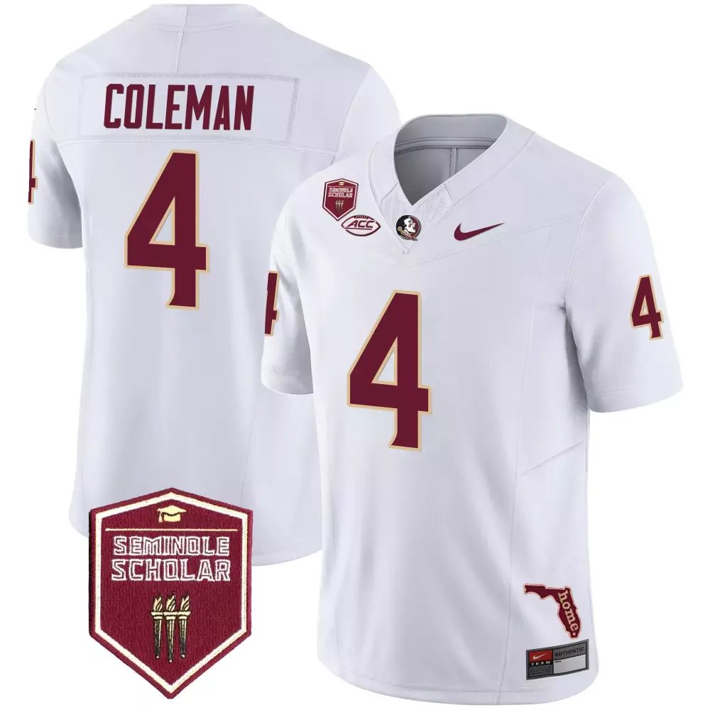 Keon Coleman 4 Jersey White Florida State Seminoles Seminole Scholar Men Maroon Gold