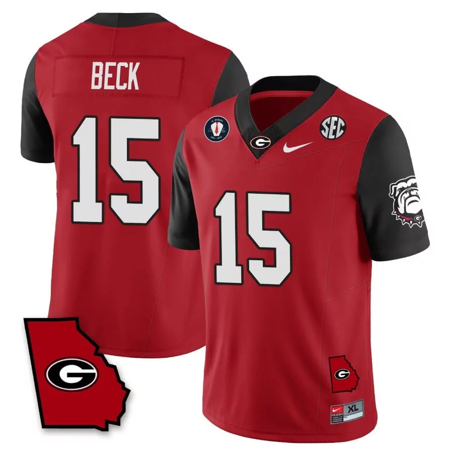 Carson Beck 15 Georgia Bulldogs Jersey Red 2021 SEC Championship 2021-2022 Men Black