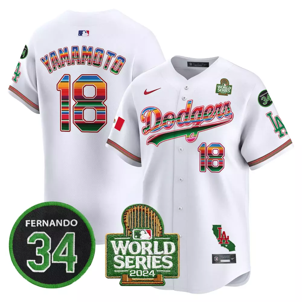 Yamamoto Mexico 18 Dodgers Jersey White City Connect World Series 2024 LA Men Split