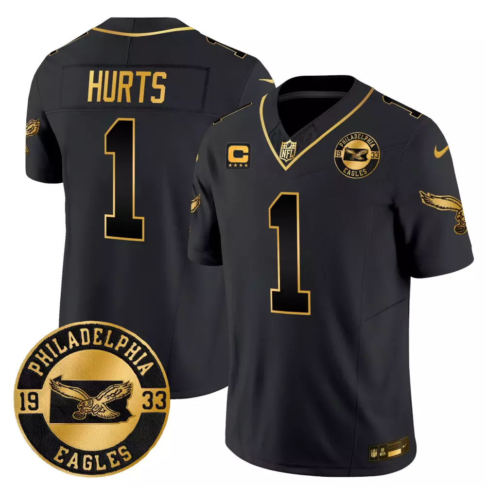 Jalen Hurts 1 Philadelphia Eagles Jersey Black Throwback 1933 Men Authentic Gold