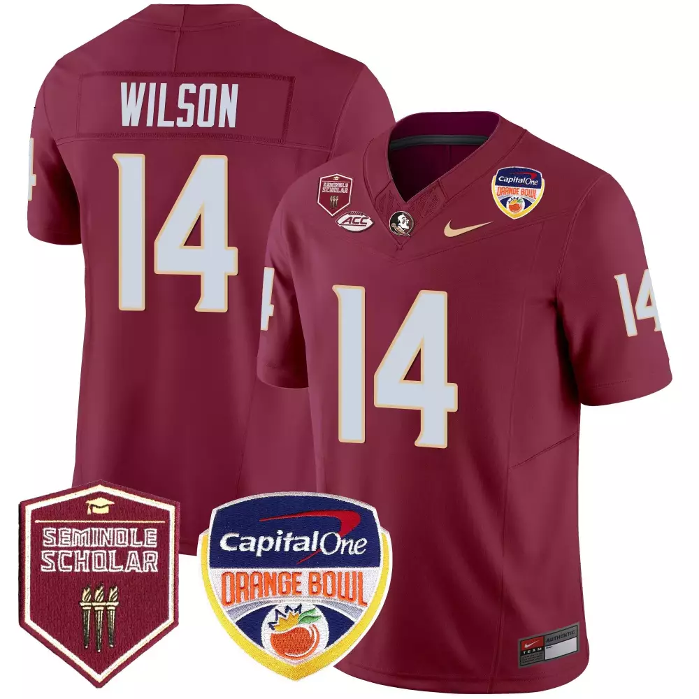 Johnny Wilson 14 Jersey Maroon Orange Bowl Florida State Seminoles Seminole Scholar Capital One